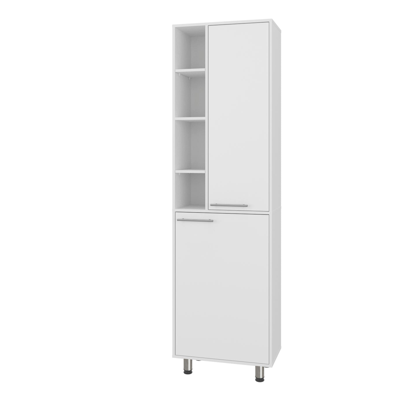 White Engineered Wood Kitchen Storage Sideboard with 8 Fixed Shelves