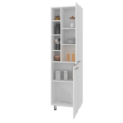 White Engineered Wood Kitchen Storage Sideboard with 8 Fixed Shelves