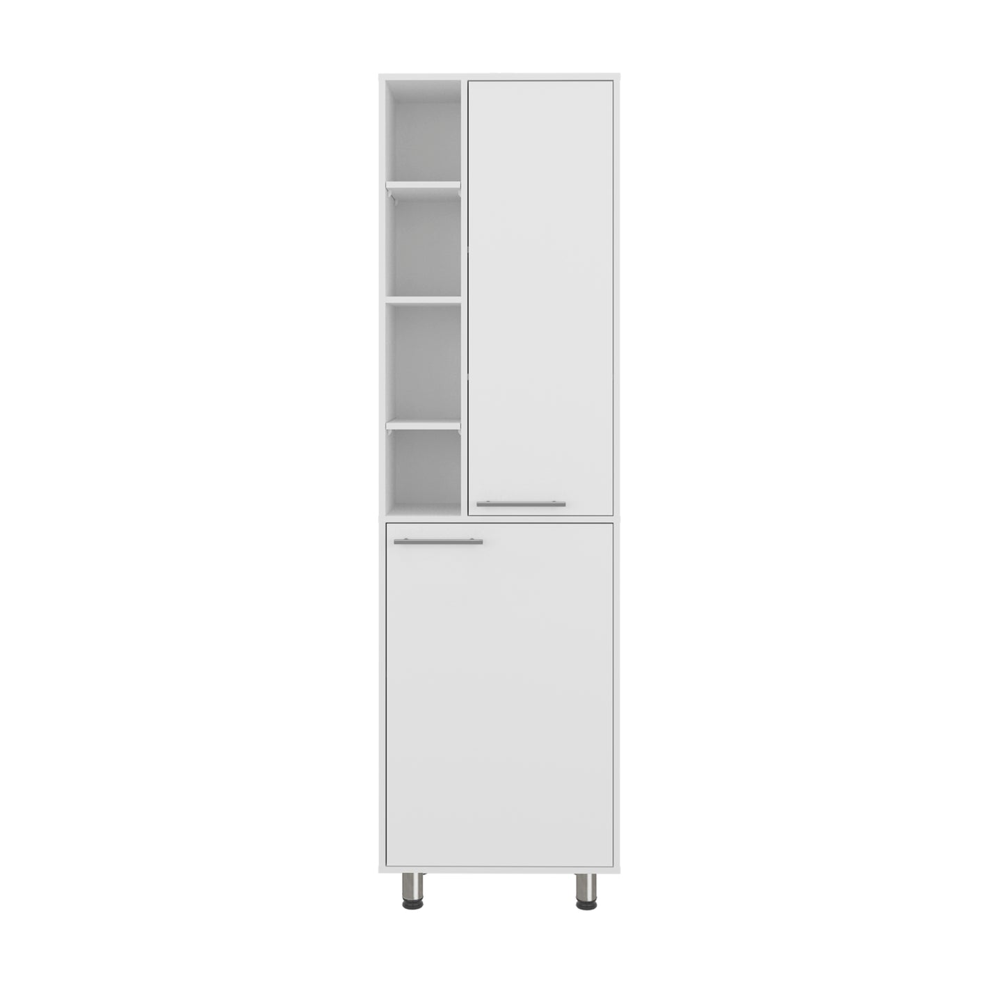 White Engineered Wood Kitchen Storage Sideboard with 8 Fixed Shelves