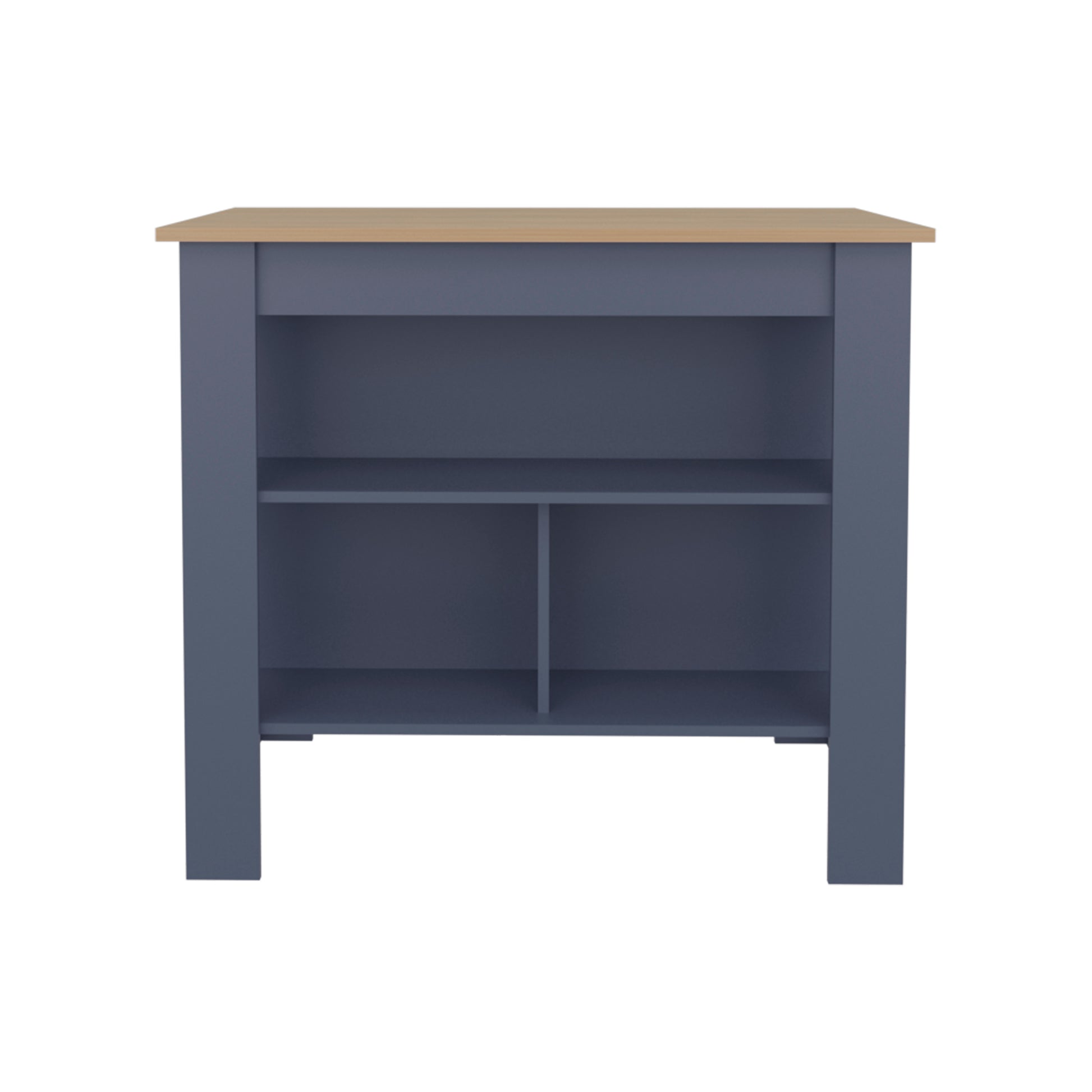 Kitchen Island 35.3" H, 3 Shelves, Alby Blue / Natural Oak - Kitchen