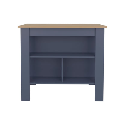Kitchen Island 35.3" H, 3 Shelves, Alby Blue / Natural Oak - Kitchen