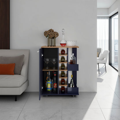 Natural Blue Engineered Wood Kitchen Storage Cart for Dining Room