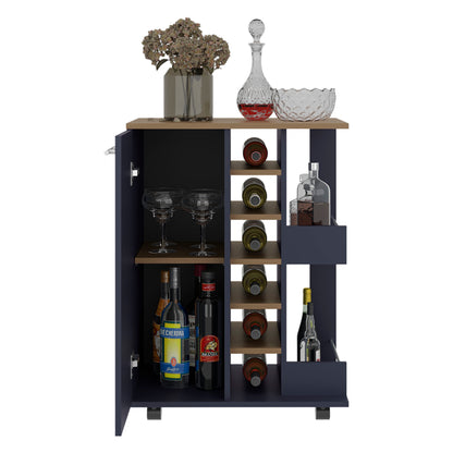 Natural Blue Engineered Wood Kitchen Storage Cart for Dining Room