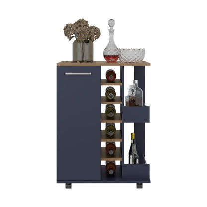 Natural Blue Engineered Wood Kitchen Storage Cart for Dining Room