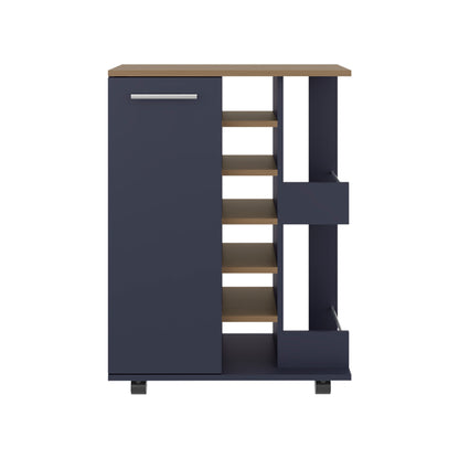 Natural Blue Engineered Wood Kitchen Storage Cart for Dining Room