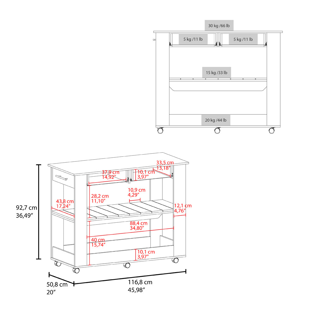 White+Black Kitchen Island with Storage - 36.5" W