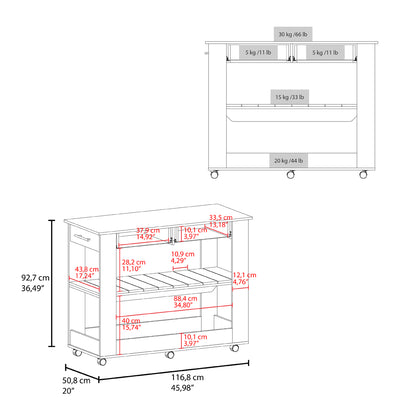 White+Black Kitchen Island with Storage - 36.5" W