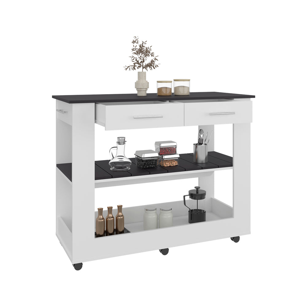 White+Black Kitchen Island with Storage - 36.5" W