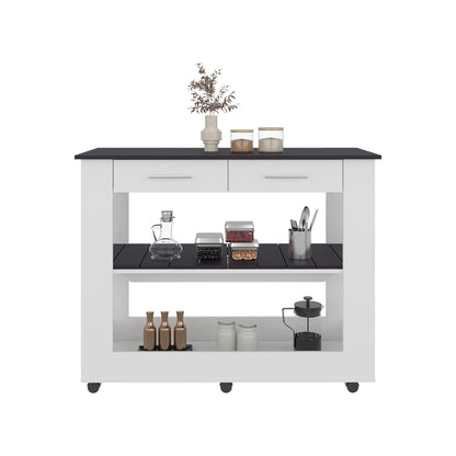 White+Black Kitchen Island with Storage - 36.5" W