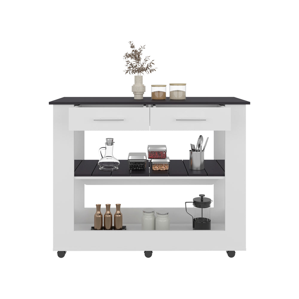 White+Black Kitchen Island with Storage - 36.5" W