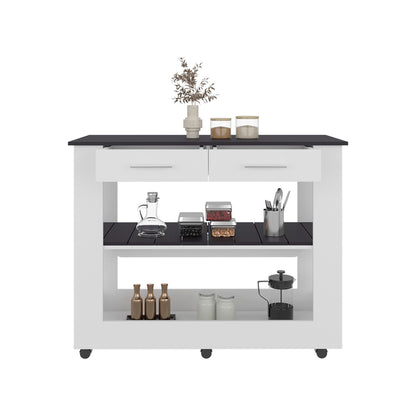 White+Black Kitchen Island with Storage - 36.5" W
