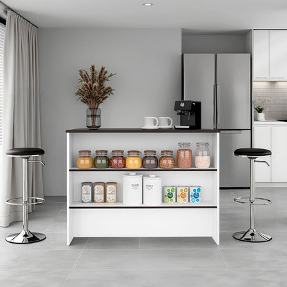 Gravette Kitchen Island, 3 Shelves, White / Dark Walnut