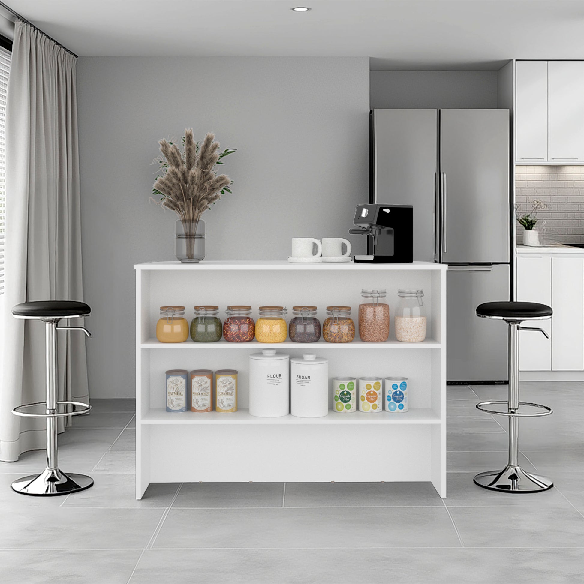 Gravette Kitchen Island, 3 Shelves, White