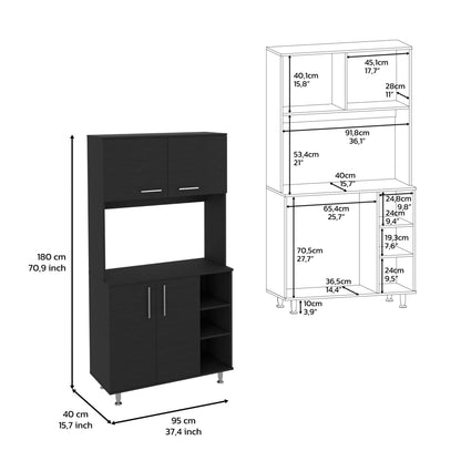 Black Kitchen Server Cabinet with Hutch - 37 Inch Wide