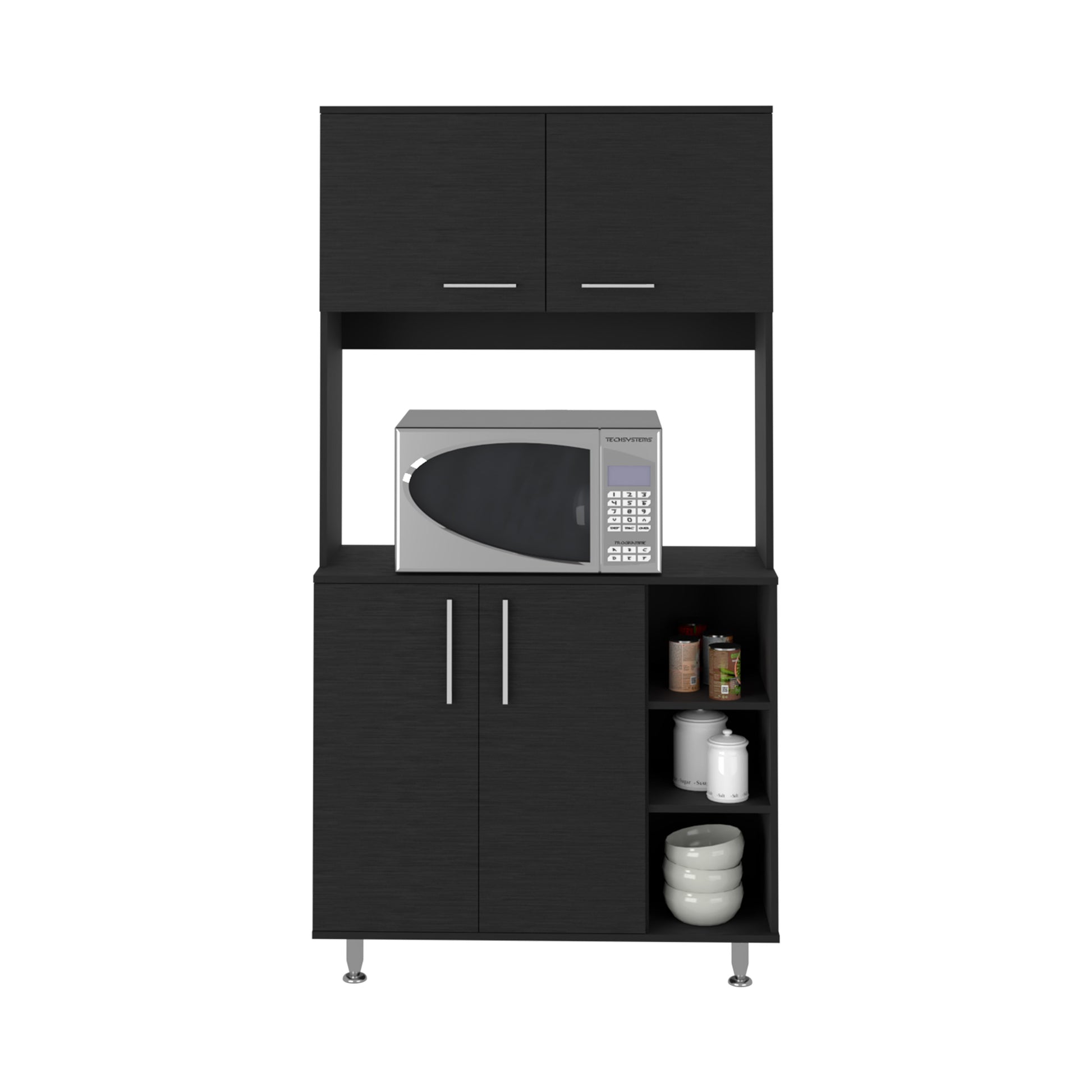 Black Kitchen Server Cabinet with Hutch - 37 Inch Wide