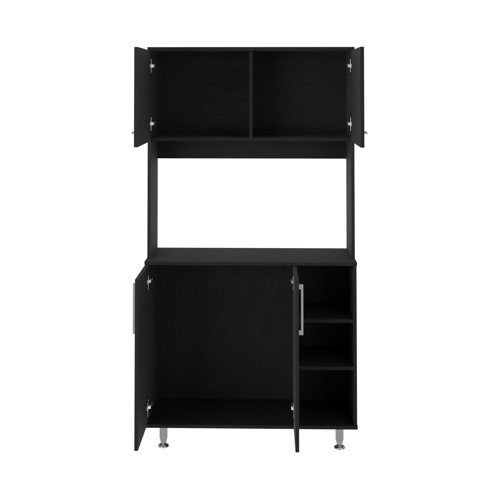 Black Kitchen Server Cabinet with Hutch - 37 Inch Wide