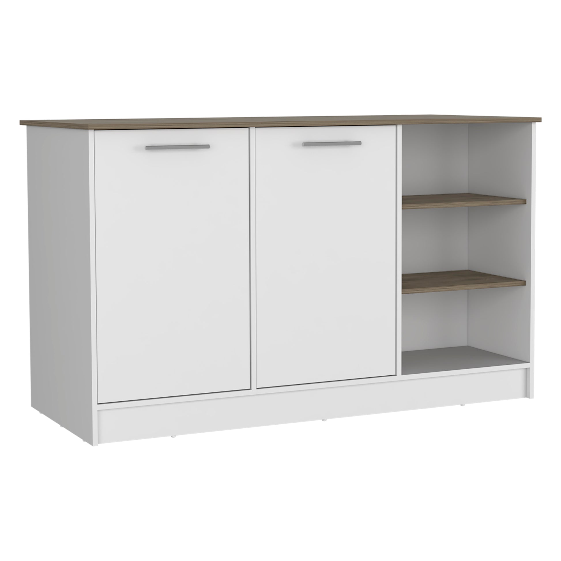 Kitchen Island 2 Cabinets, 3 Shelves - White/Dark Brown Engineered Wood