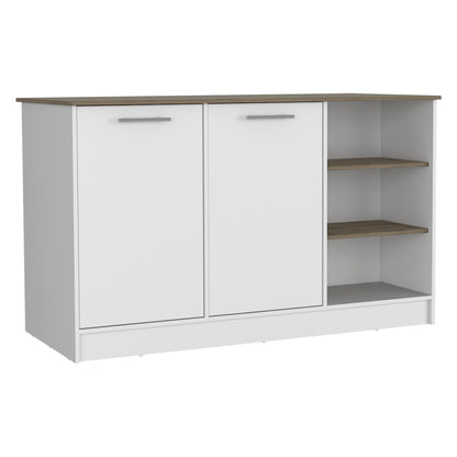 Kitchen Island 2 Cabinets, 3 Shelves - White/Dark Brown Engineered Wood