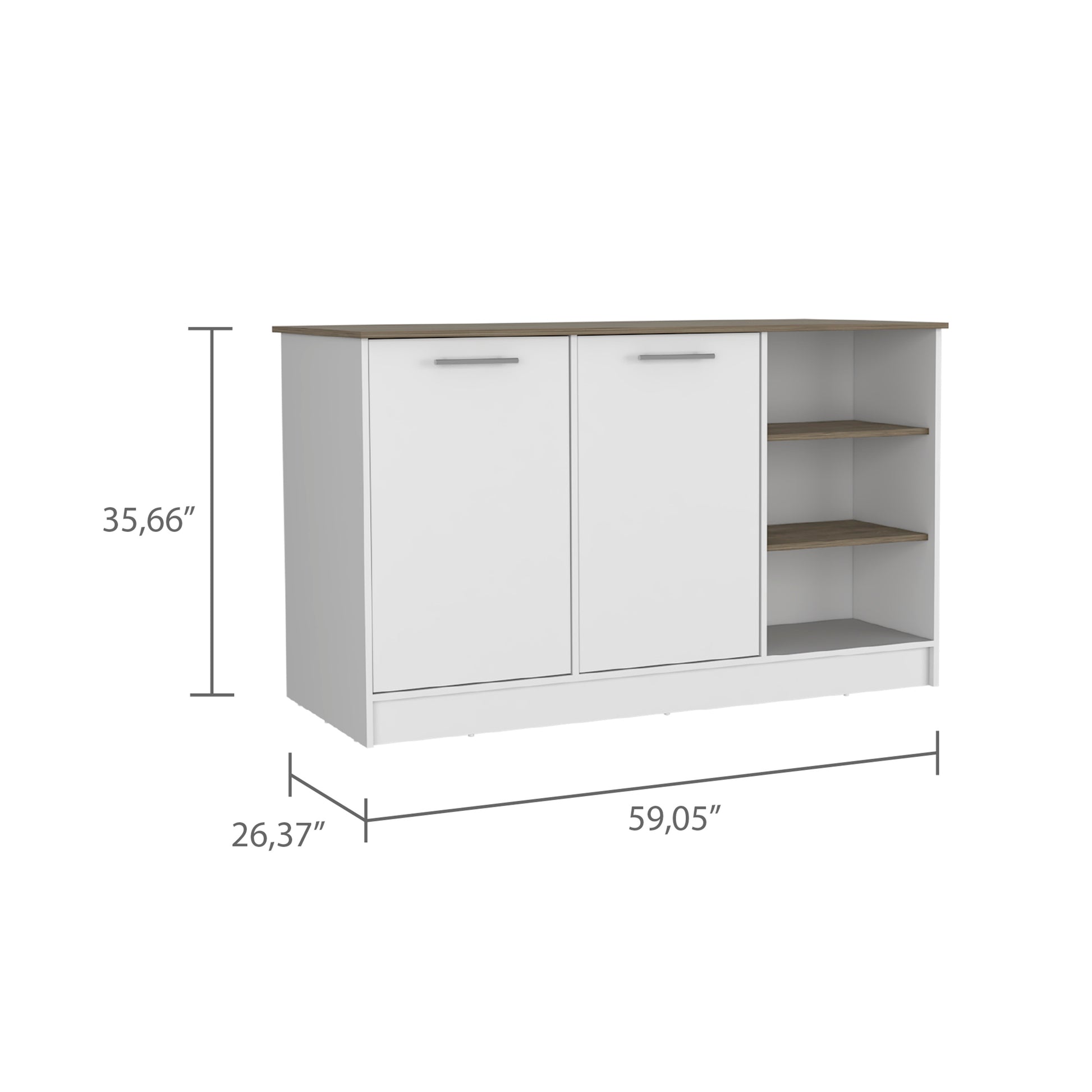 Kitchen Island 2 Cabinets, 3 Shelves - White/Dark Brown Engineered Wood