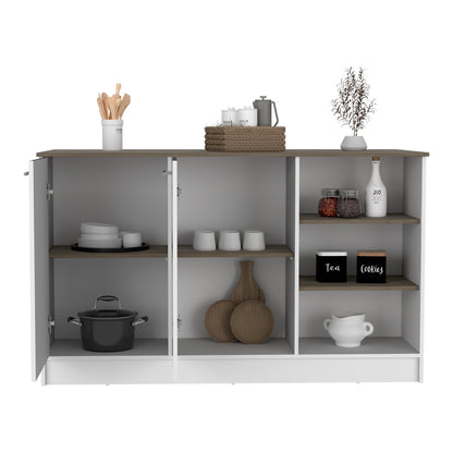 Kitchen Island 2 Cabinets, 3 Shelves - White/Dark Brown Engineered Wood
