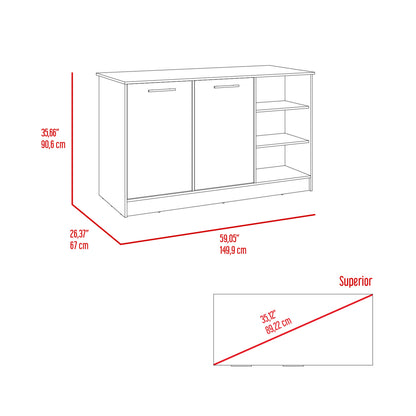 Kitchen Island 2 Cabinets, 3 Shelves - White/Dark Brown Engineered Wood