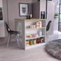Kitchen Island Table, Two Legs, Three Side Shelves, White / Pine