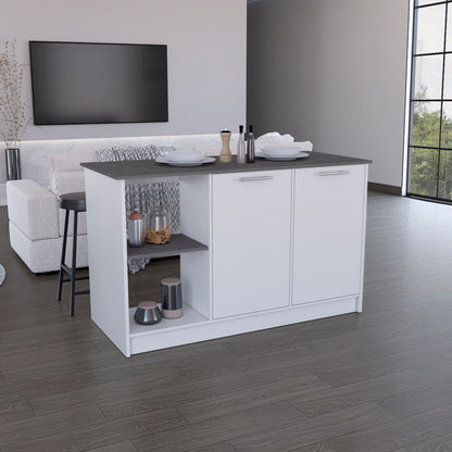 White Kitchen Island with Storage and Shelves for Workspace
