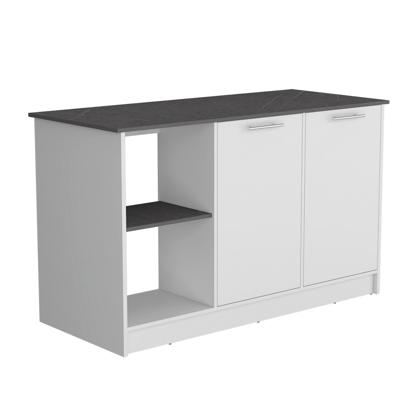 White Kitchen Island with Storage and Shelves for Workspace