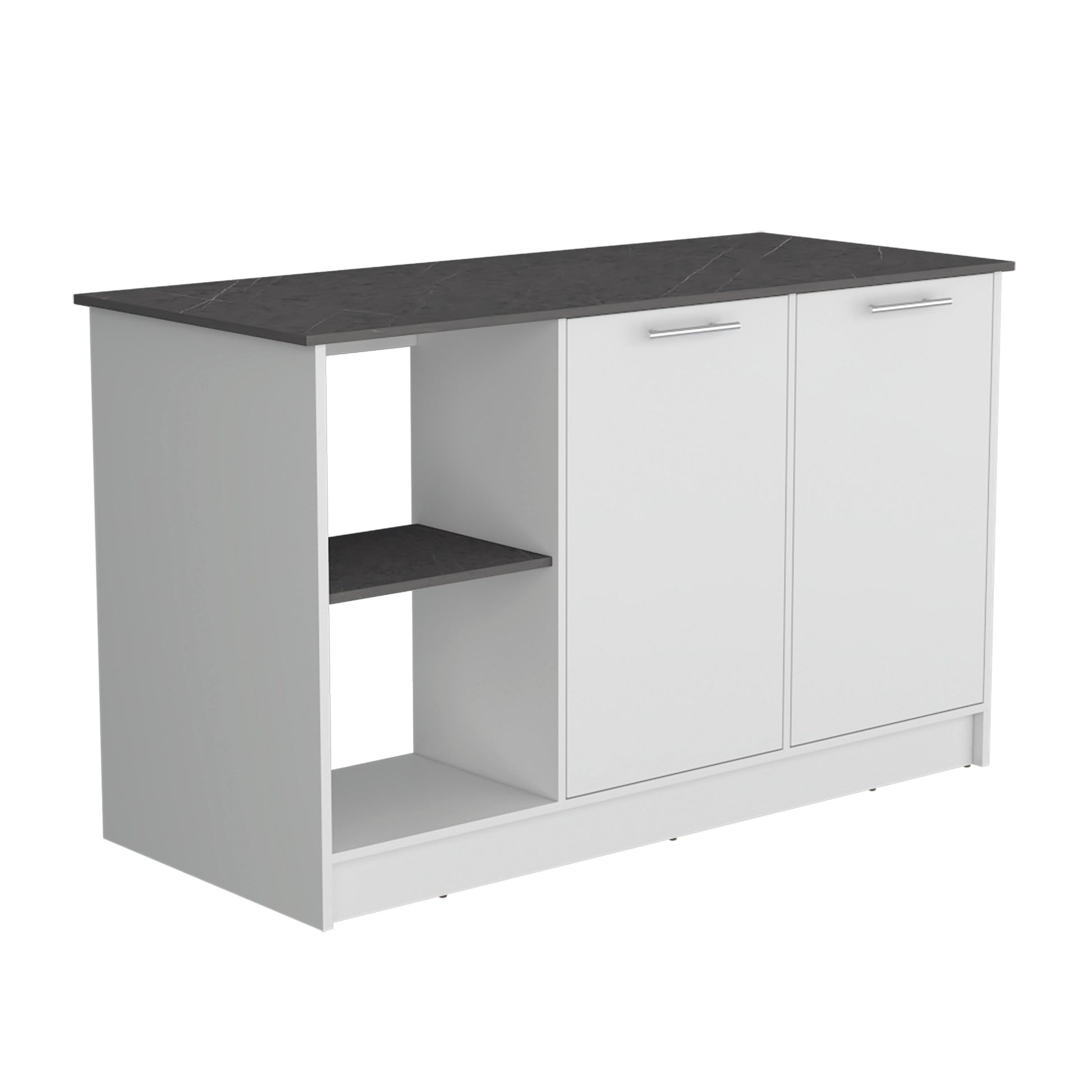 White Kitchen Island with Storage and Shelves for Workspace