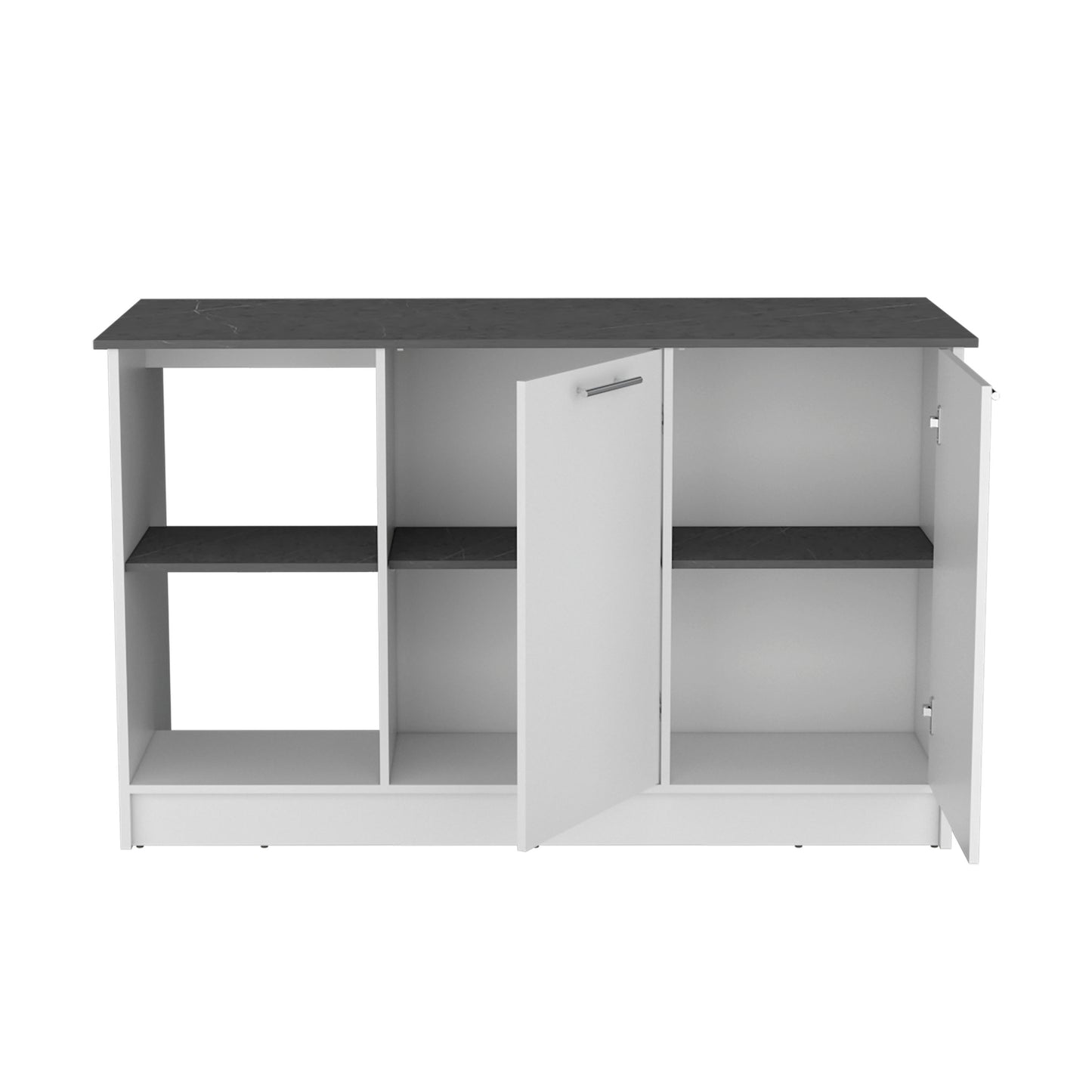 White Kitchen Island with Storage and Shelves for Workspace