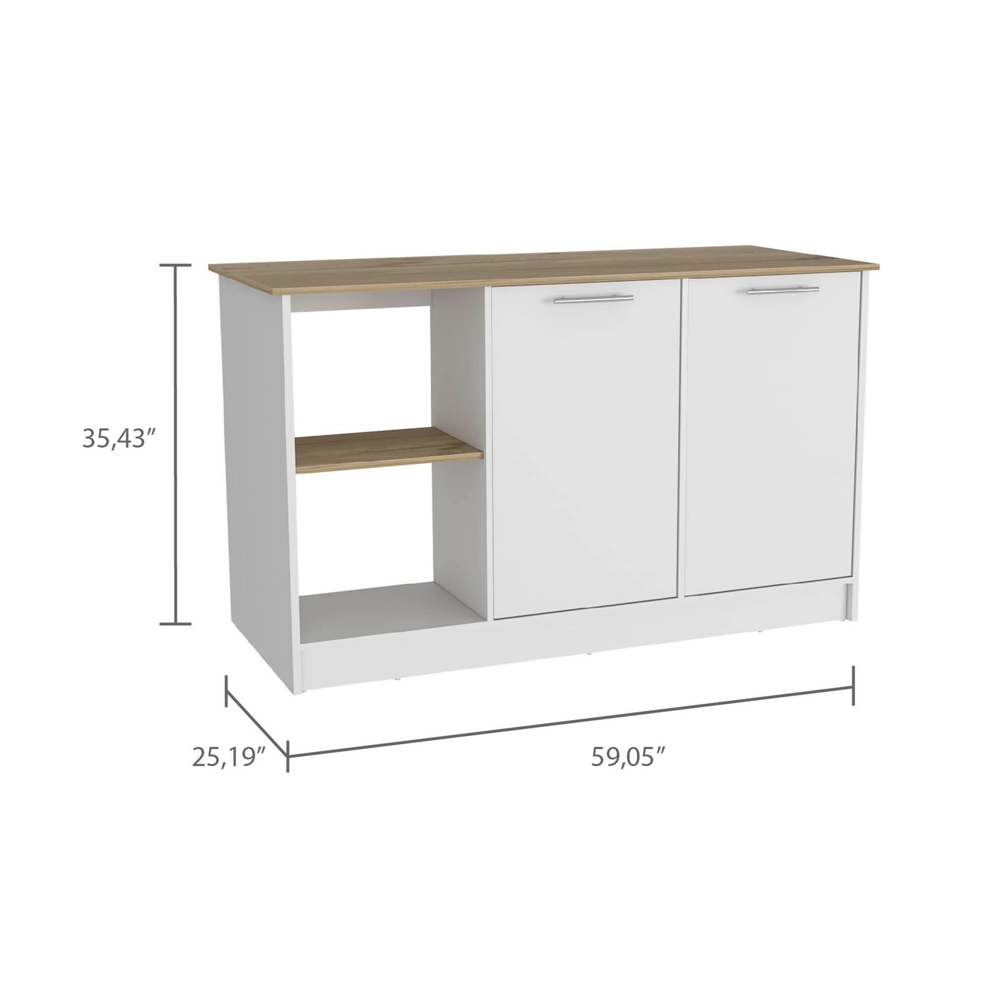 White Kitchen Island with Storage - 25.19 x 59 x 35.43", Durable Engineered Wood