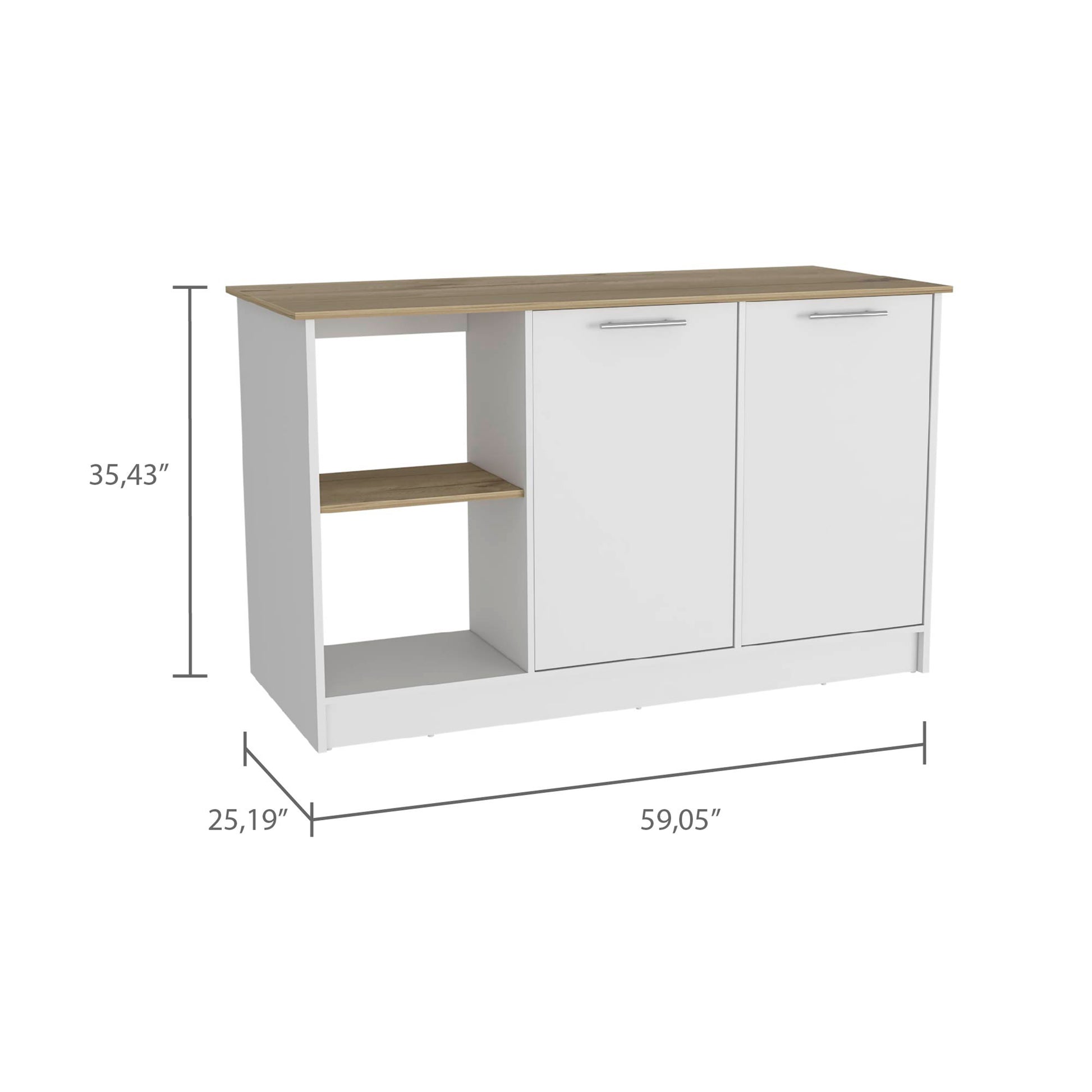 White Kitchen Island with Storage - 25.19 x 59 x 35.43", Durable Engineered Wood