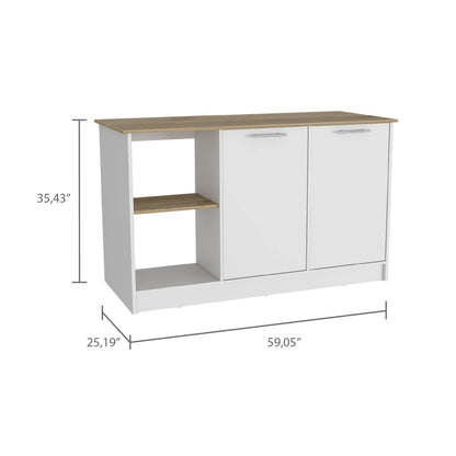 White Kitchen Island with Storage - 25.19 x 59 x 35.43", Durable Engineered Wood