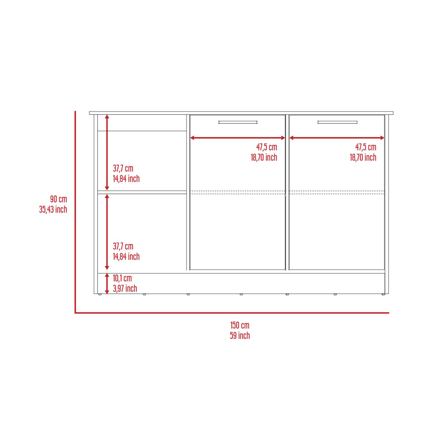 White Kitchen Island with Storage - 25.19 x 59 x 35.43", Durable Engineered Wood