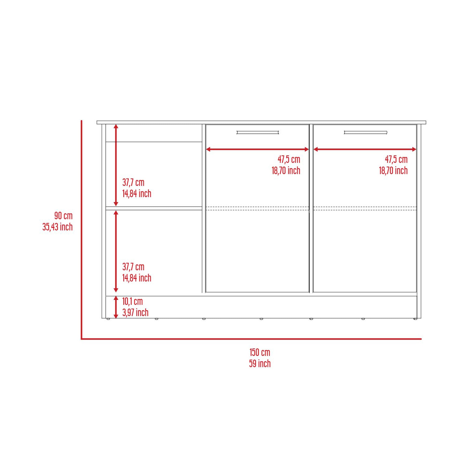 White Kitchen Island with Storage - 25.19 x 59 x 35.43", Durable Engineered Wood