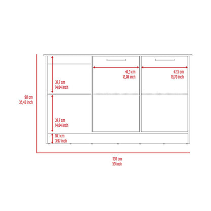 White Kitchen Island with Storage - 25.19 x 59 x 35.43", Durable Engineered Wood