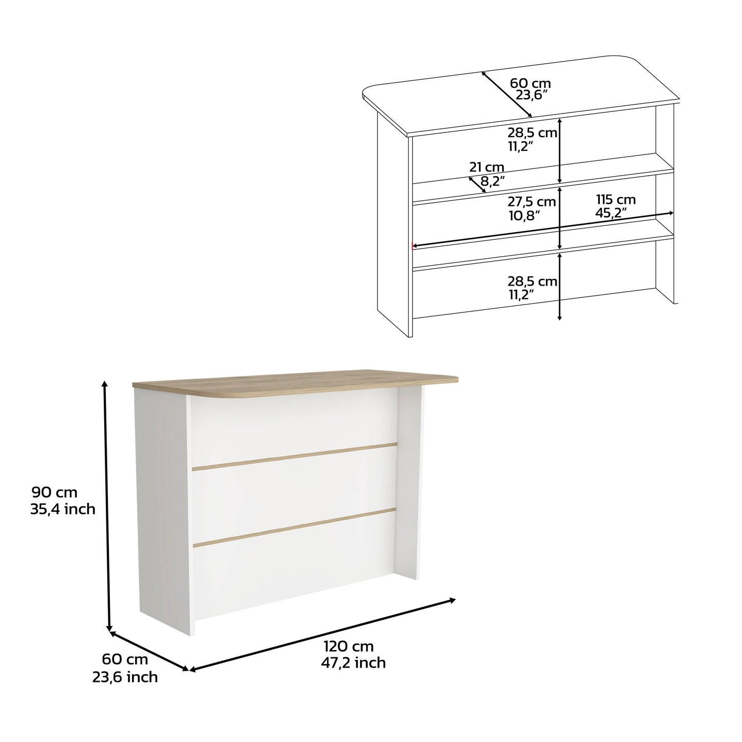 Kitchen Island with Storage Shelf - White / Light Pine