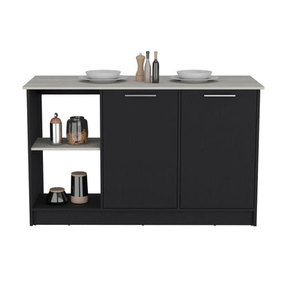 Black Engineered Wood Kitchen Island with Double Cabinet Storage