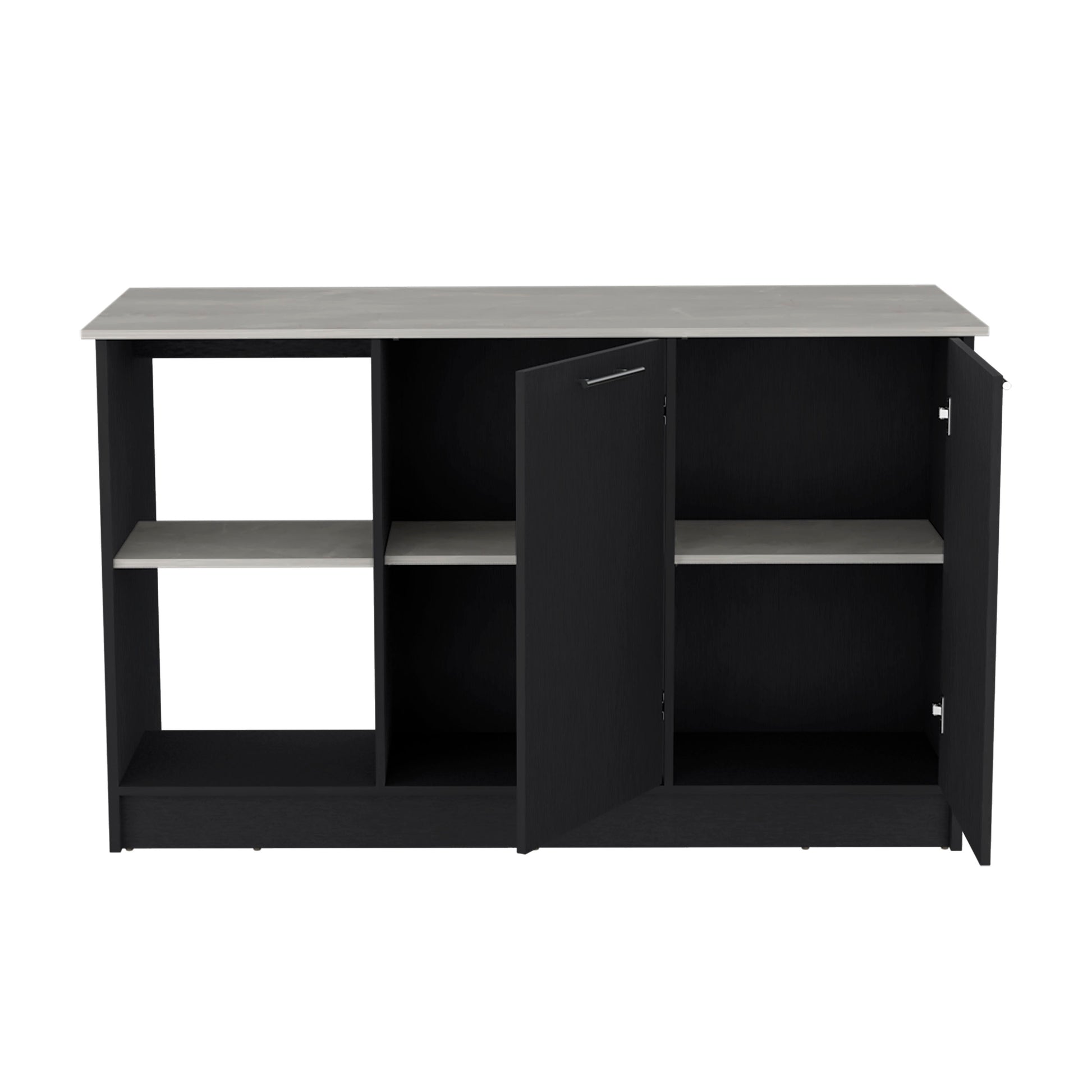 Black Engineered Wood Kitchen Island with Double Cabinet Storage