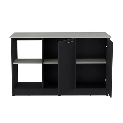 Black Engineered Wood Kitchen Island with Double Cabinet Storage