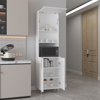 Modern White Kitchen Pantry Cabinet with 3 Doors and 5 Shelves for Dining Room