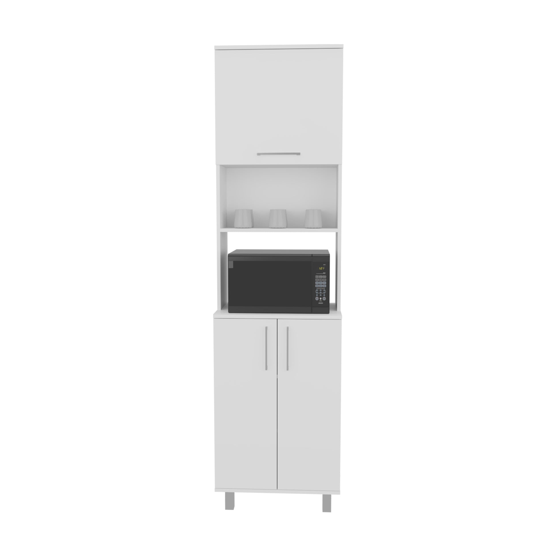 Modern White Kitchen Pantry Cabinet with 3 Doors and 5 Shelves for Dining Room