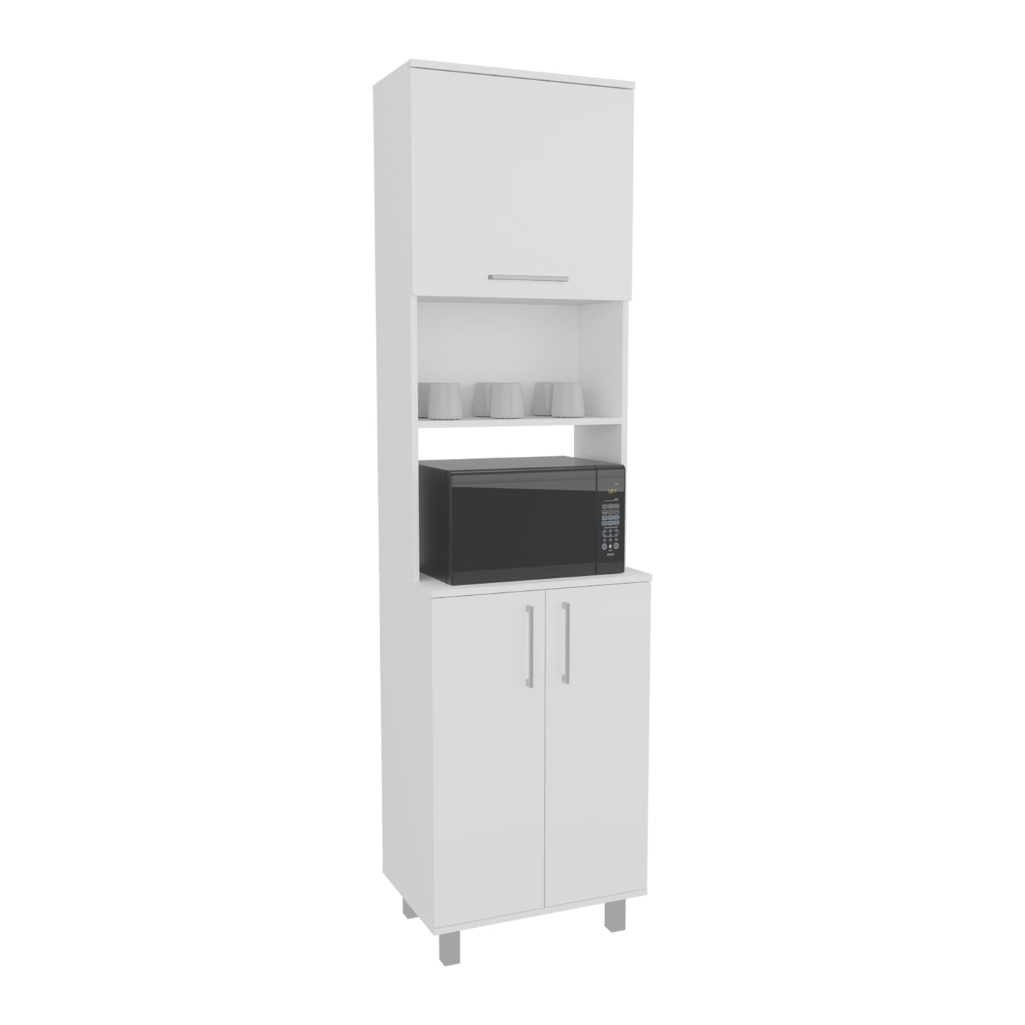 Modern White Kitchen Pantry Cabinet with 3 Doors and 5 Shelves for Dining Room