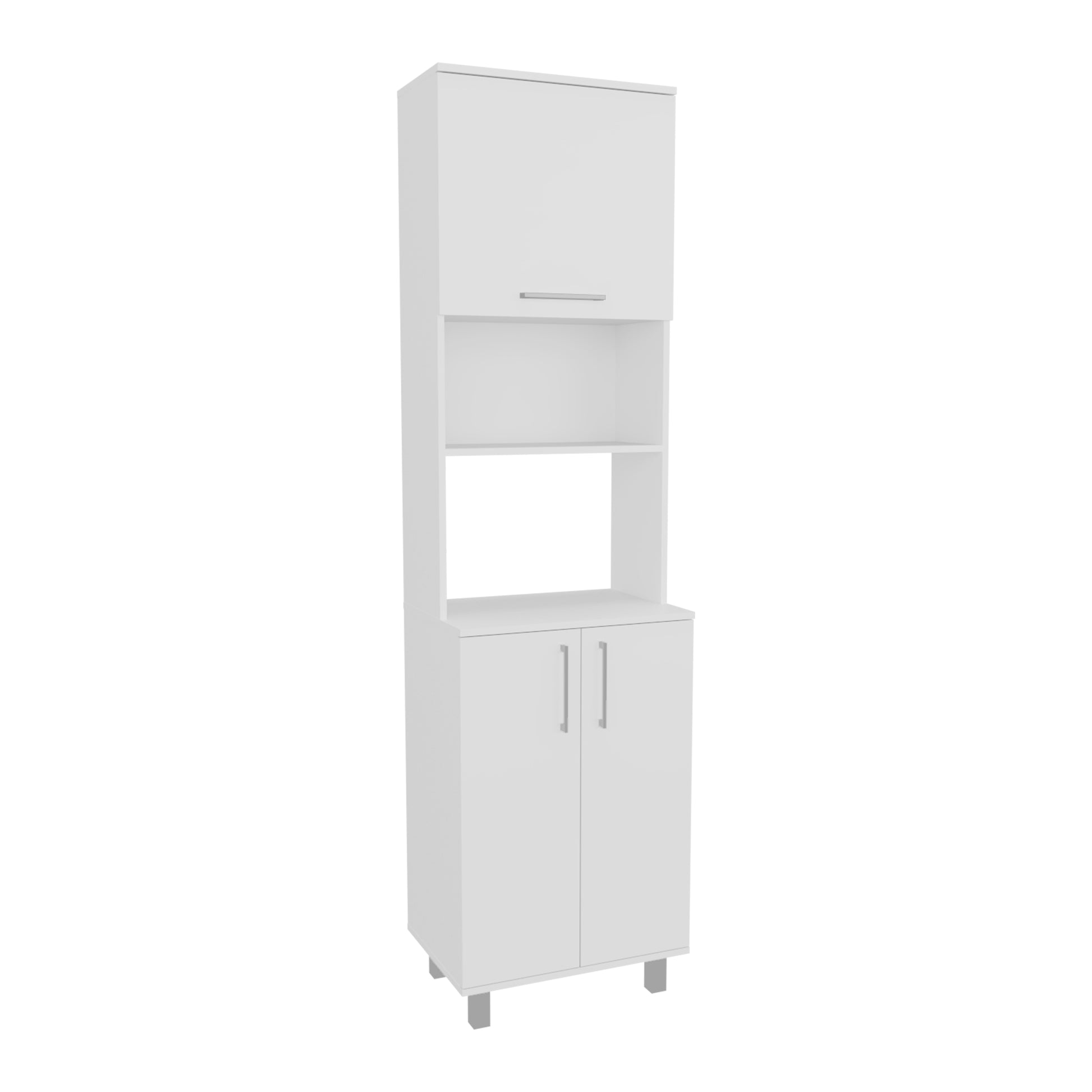 Modern White Kitchen Pantry Cabinet with 3 Doors and 5 Shelves for Dining Room