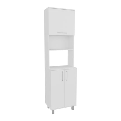 Modern White Kitchen Pantry Cabinet with 3 Doors and 5 Shelves for Dining Room