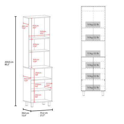Modern White Kitchen Pantry Cabinet with 3 Doors and 5 Shelves for Dining Room