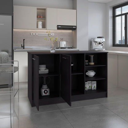 Kitchen Island Two Cabinets, Black Engineered Wood - 59" W