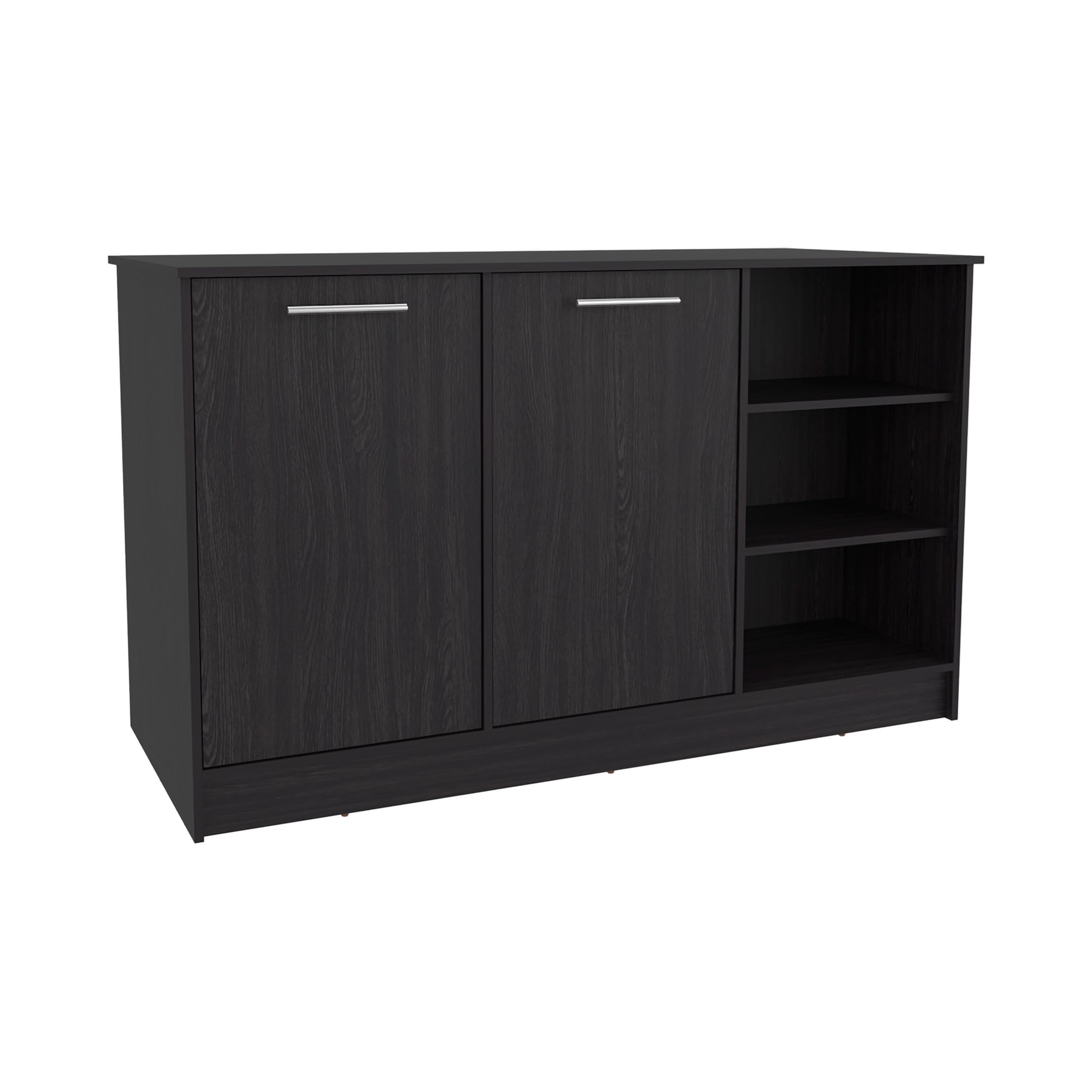 Kitchen Island Two Cabinets, Black Engineered Wood - 59" W