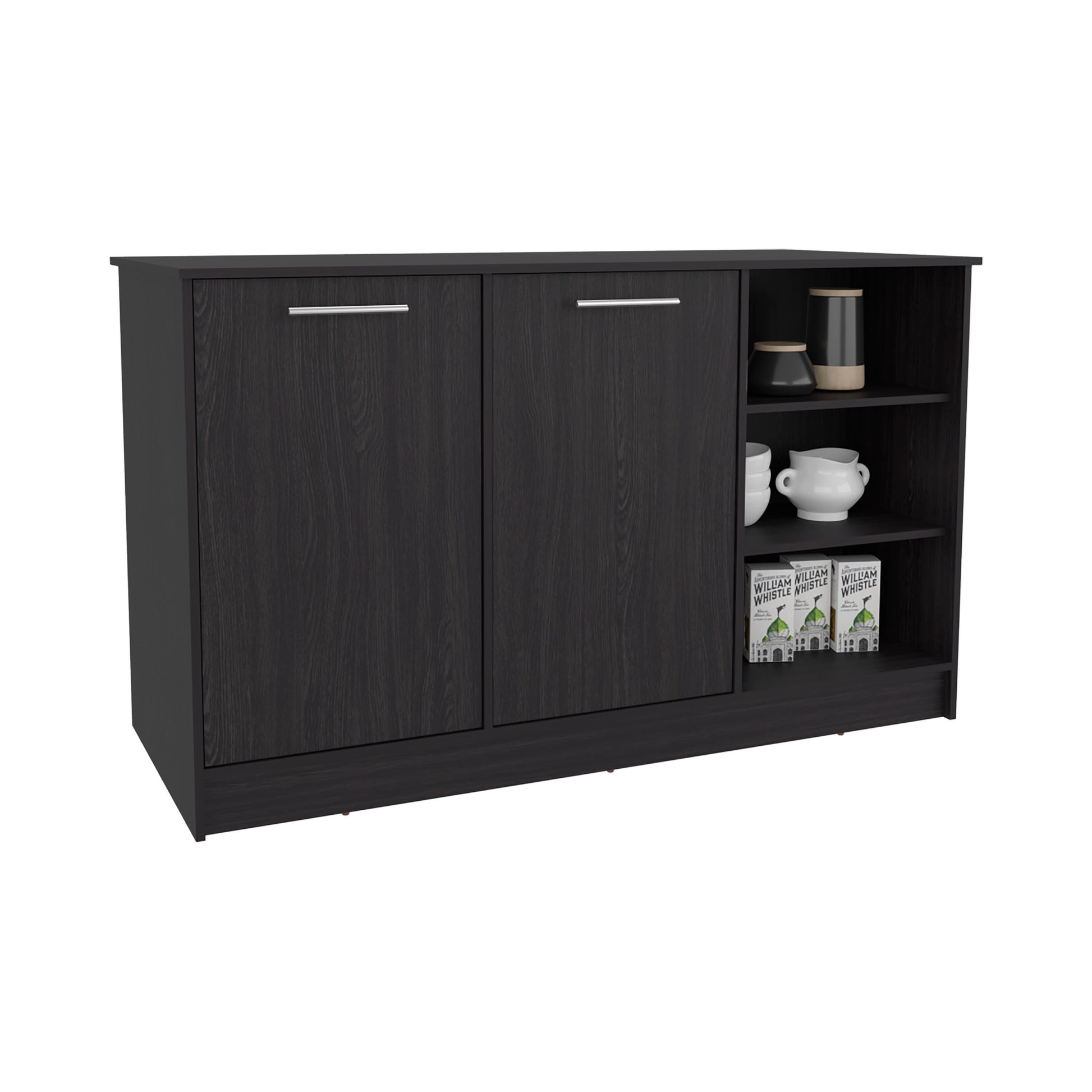 Kitchen Island Two Cabinets, Black Engineered Wood - 59" W