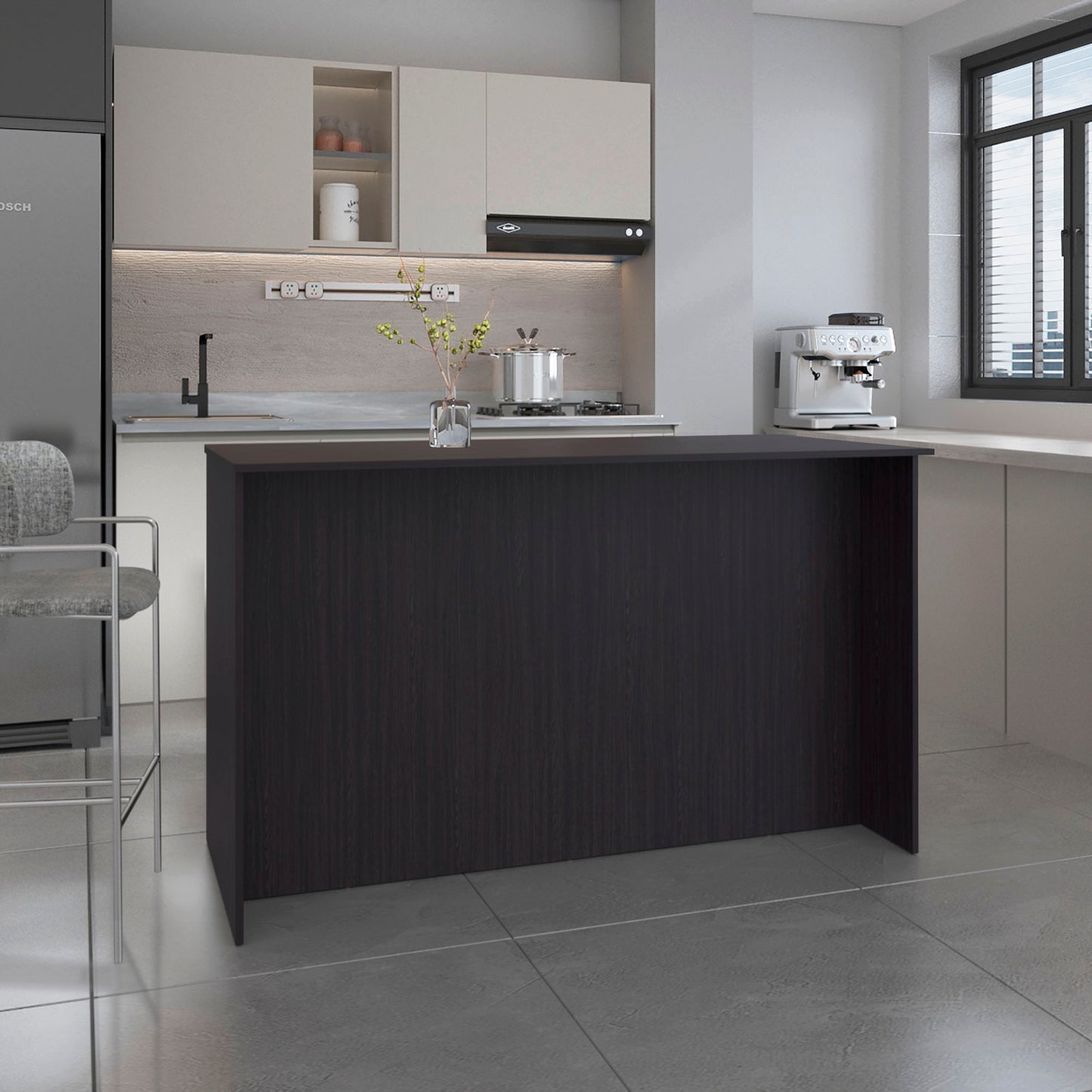 Kitchen Island Two Cabinets, Black Engineered Wood - 59" W